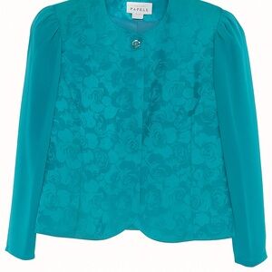 Elegant vintage turquoise blouse – 100% silk – size 6